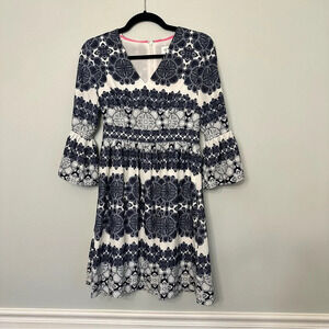 Women’s Blue and White Print Business Casual Dress Eliza J Size 2